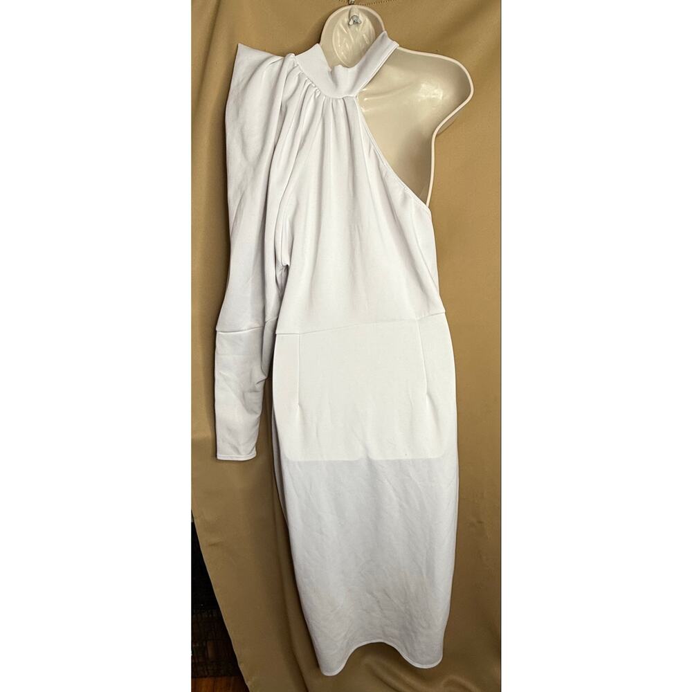 LIVD Unique Vintage White Neoprene Scuba One Shoulder Dress 1X - Picture 7 of 10